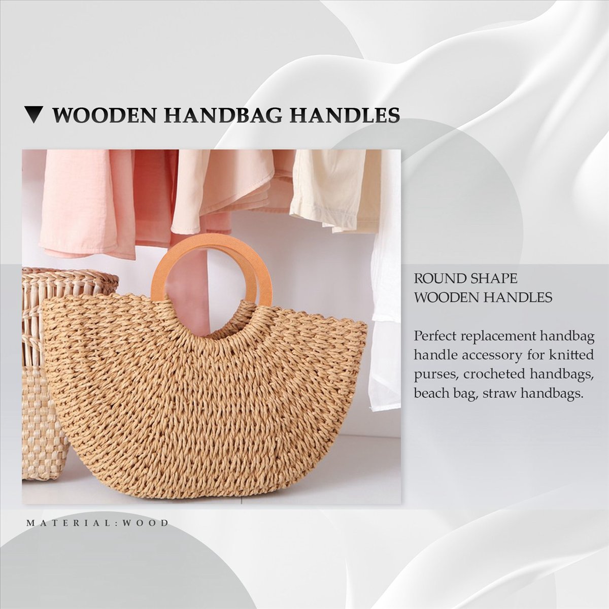 4PCS Wooden Round Shaped Handl - Handbags recension och pris